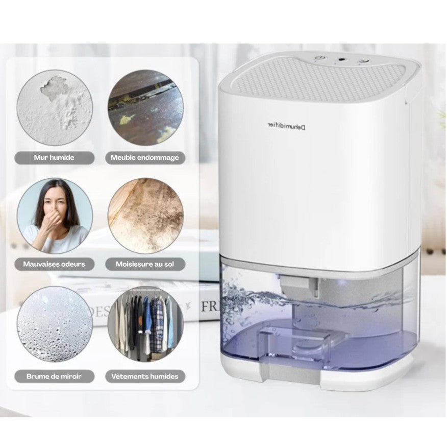 Déshumidificateur d’air compact 20m² pour chambre, salle de bain, bureau ou dressing